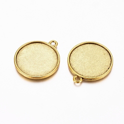 Antique Golden Tibetan Style Pendant Cabochon Settings, Double-sided Tray, Flat Round, Cadmium Free & Nickel Free & Lead Free, Antique Golden, 34x30x4.5mm, Hole: 3mm, Tray: 27mm, about 220pcs/kg