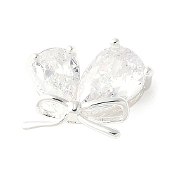 Посеребрённый Подвески из прозрачного кубического циркония в форме капли с микропаве из латуни, без кадмия, без никеля и без свинца, бабочки прелести, 925 серебро покрытием, 11x16x5 мм, отверстие : 1.8 мм