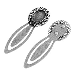 Antique Silver Tibetan Style Bookmark Cabochon Settings, Cadmium Free & Lead Free, Antique Silver, Tray: 18x13mm, 74x23x3.5mm