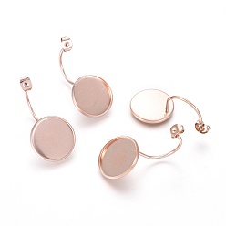 Rose Gold Ion Plating(IP) 304 Stainless Steel Ear Nuts, Butterfly Earring Backs for Post Earrings, Flat Round Cabochon Settings, Rose Gold, Tray: 16mm, 35x18x16mm, Hole: 0.8mm