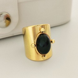 Обсидиан 204 нержавеющая сталь с манжетными кольцами из натурального обсидиана, золотые, 25 мм, внутренний диаметр: 18 мм