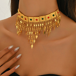 Золотой Старинные латунные паве красные и зеленые кубические цирконии кисточка подвеска statament нагрудник ожерелья для женщин свадебная вечеринка, золотые, 30.31 дюйм (77 см)