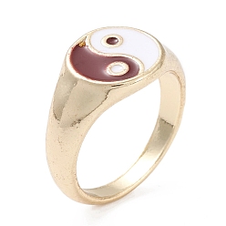 Red Yin Yang Pattern Alloy Enamel Finger Rings, Open Rings, Light Gold, Red, 2.5~11mm, US Size 7 1/4(17.5mm)