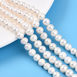 Кремово-белый Нити из натурального культивированного пресноводного жемчуга, рифленый картофель, кремово-белые, 6~7.5x6~8 мм, отверстие : 0.6 мм, около 56~59 шт / нитка, 14.96~15.16 дюйм (38~38.5 см)