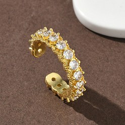 Золотой Латунные микропаве кубические цирконии манжеты открытые кольца для женщин, без кадмия и без свинца, стойки покрытие, долговечный, золотые, 5 мм, внутренний диаметр: 18 мм