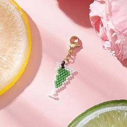 Зеленый Подвесные украшения из стеклянных бусин ручной работы, коктейль, с 304 из нержавеющей стали Lobster Claw застежками, зелёные, 41.5 мм, Кулон : 24x13.5x1.7 мм