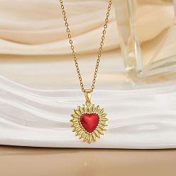 Красный Подвеска в виде священного сердца из латуни с эмалью 304 цепочка из нержавеющей стали, золотые, красные, 15.75 дюйм (40 см), Кулон : 20 мм
