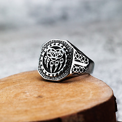 Argent Antique Bagues en acier inoxydable avec griffes d'ours pour hommes, noeud de trinité, argent antique, taille us 9 (18.9 mm)