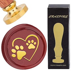 Footprint Набор сургучной печати, золотистый тон сургучной печати цельная латунная головка, с деревянной ручкой в стиле ретро, для конвертов приглашений, подарочная карта, след, 83x22 мм, штампы: 30x14.5 мм