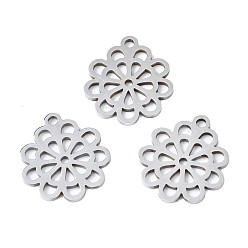 Stainless Steel Color Non-Tarnish 201 Stainless Steel Pendants, Laser Cut, Flower, Stainless Steel Color, 15.5x14x1mm, Hole: 1.4mm