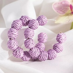 Сливовый Серьги-гвоздики из сплава рафии в форме буквы С с круглыми бусинами, золотые, слива, 45x45 мм