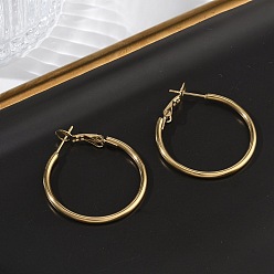 Настоящее золото 14K 304 круглые серьги-кольца из нержавеющей стали, ионное покрытие (ip), реальный 14 k позолоченный, 30x2 мм