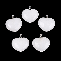 Белый Нефрит Натурального белого нефрита подвески, сердце прелести, с защелкой из нержавеющей стали на поручнях, цвет нержавеющей стали, 21~24x22~24x8.5~11.5 мм, отверстие : 6.5~7.5x2~3 мм