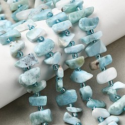 Ларимар Природные ларимар бисер нитей, самородки, класс А, с бисером, 9~16x4~8x3~8 мм, отверстие : 0.9 мм, около 47~55 шт / нитка, 15.35~16.14'' (39~41 см)