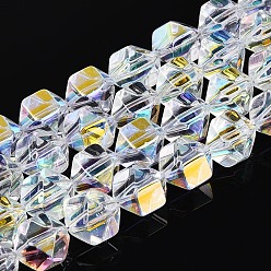 Мята молочно-белая Стеклянные бусины с гальваническим покрытием , многоугольник, граненые, с половиным покрытием, мятный крем, 11~12x10.5~11x9 мм, отверстие : 0.9~1 мм, около 59~60 шт / нитка, 26.38~26.77'' (67~68 см)