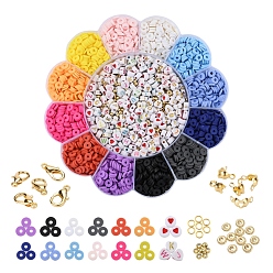 Couleur Mélangete Bricolage perles fabrication de bijoux kits de recherche, y compris l'acrylique opaque et le disque d'argile polymère et les perles en plastique, Fermoir mousqueton, fermoirs de homard en alliage de zinc , pointes de perles de fer et anneaux de saut, couleur mixte, perles d'argile polymère : pièces/boîte