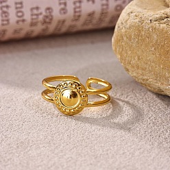 Flat Round 304 Stainless Steel Cuff Open Rings for Women, Golden, Flat Round, Inner Diameter: 15~20mm