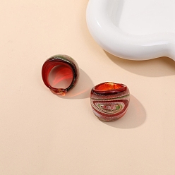 Red Handmade Silver Sand Lampwork Wide Finger Ring for Unisex, Red, 25mm