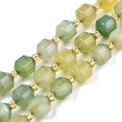 Зелено-Желтый Природный агат бисер нитей, граненые, с бисером, окрашенные, круглые, зеленый желтый, 10.5x9.5 мм, отверстие : 1.2 мм, около 31~32 шт / нитка, 14.96 дюйм (38 см)