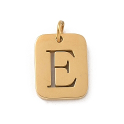 Letter E 304 прелести нержавеющей стали, с целью перехода в кольце, золотые, прямоугольник с подвеской в виде буквы, Письмо E, 12.5x9.5x1.5 мм, отверстие : 3 мм