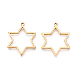 Звезда 201 подвески из нержавеющей стали, реальный 18 k позолоченный, ионное покрытие (ip), звезда, 37.8x29.8x3 мм, отверстие : 2.2 мм
