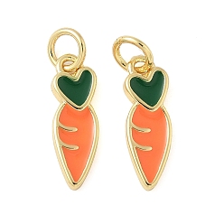 Carrot Латунь эмаль подвески, с целью перехода в кольце, без свинца и без кадмия, долговечный, стойки покрытие, реальный 18 k позолоченный, морковь, 16x5x2 мм, отверстие : 3.4 мм