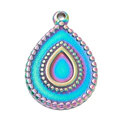 Rainbow Color PVD Vacuum Plating 304 Stainless Steel Pendant Cabochons Settings, Teardrop, Rainbow Color, Tray: 5.6x4mm, 20x14x2mm, Hole: 1.4mm