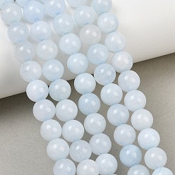 Sky Blue Natural Dyed White Jade Beads Strands, Smooth Round, Sky Blue, 8mm, Hole: 1mm, about 46pcs/strand, 14.96''(38cm)