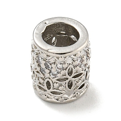 Платина Реечное покрытие латунь микро паве прозрачный кубический цирконий европейские бусины, бусины с большим отверстием, долговечный, без свинца и без кадмия, колонка, платина, 8x7 мм, отверстие : 4 мм