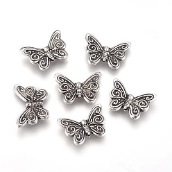 Antique Silver Tibetan Style Alloy Beads, Butterfly, Antique Silver, 12x17.5x3mm, Hole: 1mm