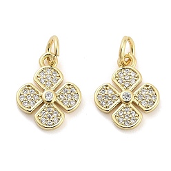 Настоящее золото 18K Латунные микро проложить кубического циркония подвески, клевер амулеты, долговечный, стойки покрытие, без свинца и без кадмия, ионное покрытие (ip), с целью перехода в кольце, реальный 18 k позолоченный, 13.5x11x2 мм