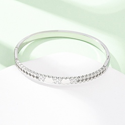 Нержавеющая Сталь Цвет 304 Шарнирные браслеты из нержавеющей стали с микропаве из кубических цирконий для женщин, цвет нержавеющей стали, внутренний диаметр: 2-3/8x1-7/8 дюйм (5.9x4.8 см)