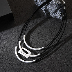 Серебро Прямоугольный сплав с вощеным шнуром 3 многослойные ожерелья для женщин, чёрные, серебряные, 17.72 дюйм (45 см)