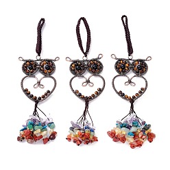 Тигровый глаз Большие подвесные украшения из натурального тигрового глаза, с латунной фурнитурой , сова, без кадмия и без свинца, 173 мм