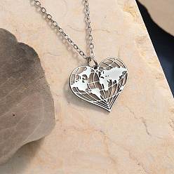 Нержавеющая Сталь Цвет 201 Женское ожерелье с подвеской в виде сердца из нержавеющей стали и карты, не тускнеет, цвет нержавеющей стали, 15.75 дюйм (40 см)