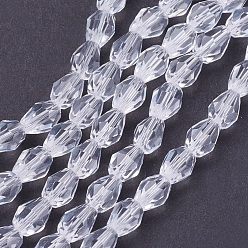 Clear Glass Beads Strands, Faceted, teardrop, Clear, 6x4mm, Hole: 1mm, about 65~68pcs/strand, 14.96~15.35 inch