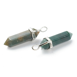 Indian Agate Natural Indian Agate Pendants, with Platinum Tone Brass Findings, Bullet, 39.5x12x11.5mm, Hole: 4.5x2.8mm