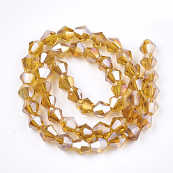 Dark Orange Electroplate Glass Beads Strands, AB Color Plated, Faceted, Bicone, Dark Orange, 6x5.5~6mm, Hole: 1mm, about 47~48pcs/strand, 10.83 inch(27.5cm)