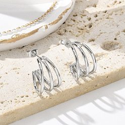 Нержавеющая Сталь Цвет 304 тройные серьги-гвоздики в форме буквы С из нержавеющей стали для женщин, с 316 ушными шпильками из хирургической нержавеющей стали, цвет нержавеющей стали, 20x22x12 мм