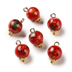 Красный Подвески из сплава и стекла, окрашенные аэрозольной краской, круглые подвески, с блеском порошок, золотые, красные, 16x10.5 мм, отверстие : 2.5 мм