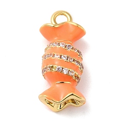 Sandy Brown Rack Plating Brass Cubic Zirconia with Enaml Pendants, Lead Free & Cadmium Free, Long-Lasting Plated, Real 18K Gold Plated, Candy, Sandy Brown, 17x8x6.5mm, Hole: 1.8mm