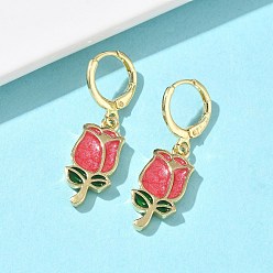 Золотой Серьги-кольца из латуни с эмалью ко Дню святого Валентина для женщин, цветок розы, золотые, 33x9.5 мм