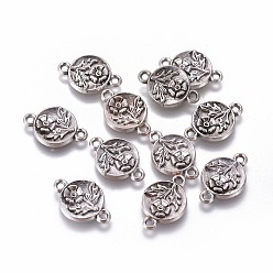 Античное Серебро Подвески из сплава , без свинца и без кадмия, плоские круглые с цветком, античное серебро, 17x11x2 мм, отверстие : 1.5 мм