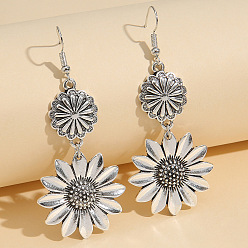 Античное Серебро Серьги-подвески из цинкового сплава с подсолнухом, античное серебро, 75 мм