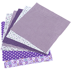 Purple 7 Sheets Cotton Fabric, for Patchwork, Sewing Tissue to Patchwork, Square with Flower Pattern, Purple, 250x250x7mm