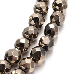 Немагнитные Гематит Гальваническим немагнитные нити шарик синтетический гематит, граненые круглые, имитация пирит, 3 мм, отверстие : 1 мм, около 135 шт / нитка, 15.7 дюйм
