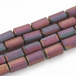Rainbow Plated Electroplate Non-magnetic Synthetic Hematite Beads Strands, Matte Style, Cuboid, Rainbow Plated, 8x4x4mm, Hole: 1mm, about 50pcs/strand, 15.74 inch
