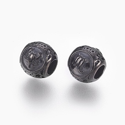 Черный Цвет Металла 316 европейские бусины из хирургической нержавеющей стали, бусины с большим отверстием, Рондель с созвездиями Скорпиона, металлический черный , 10x9 мм, отверстие : 4 мм