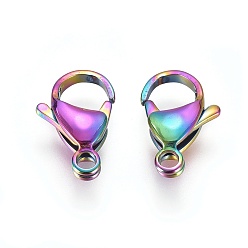 Rainbow Color Ионное покрытие (ip) 304 застежки-клешни из нержавеющей стали, застежки на спусковой крючок, Радуга цветов, 15x10x4 мм, отверстие : 2.2 мм