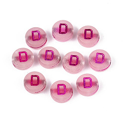 Letter D Светящиеся матовые акриловые бусины, гальваническим, плоские круглые с буквы, светится в темноте, Буква D, 10x5 мм, отверстие : 2 мм, Около 1390 шт / 500 г